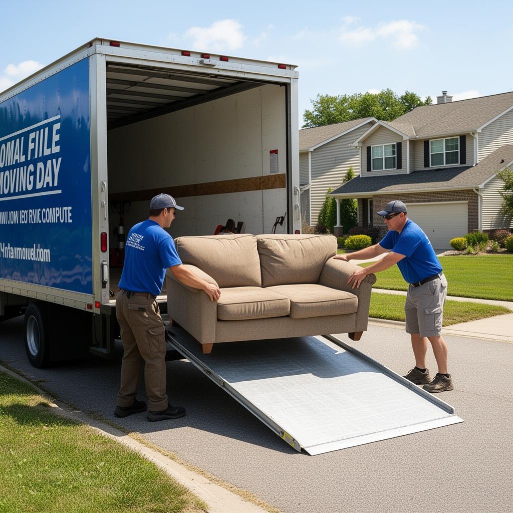 Loading couch into moving truck