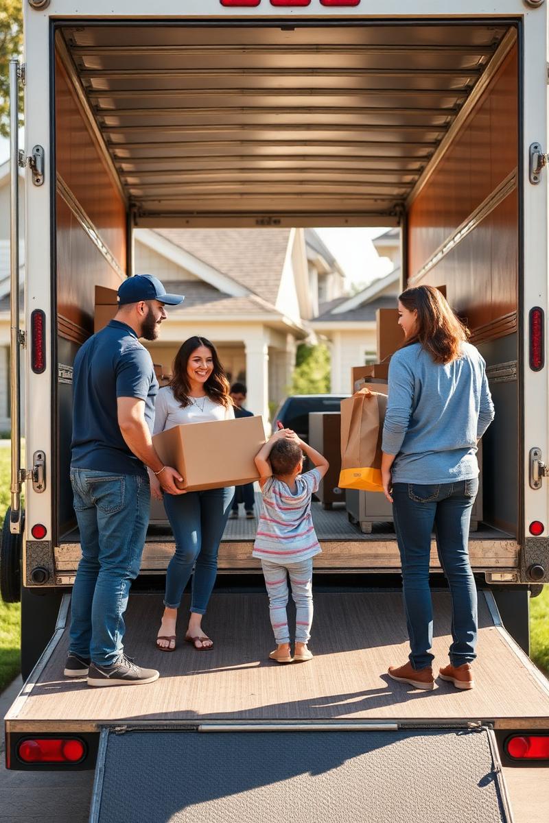 Happy family on moving day